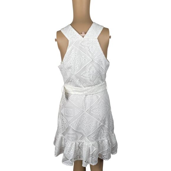 Ciebon Braylee White Eyelet Belted High Neck Dress SZ S - Picture 9 of 11